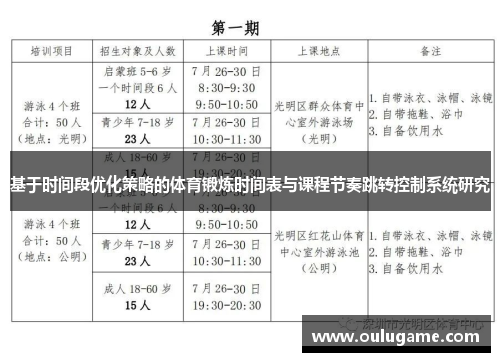 基于时间段优化策略的体育锻炼时间表与课程节奏跳转控制系统研究